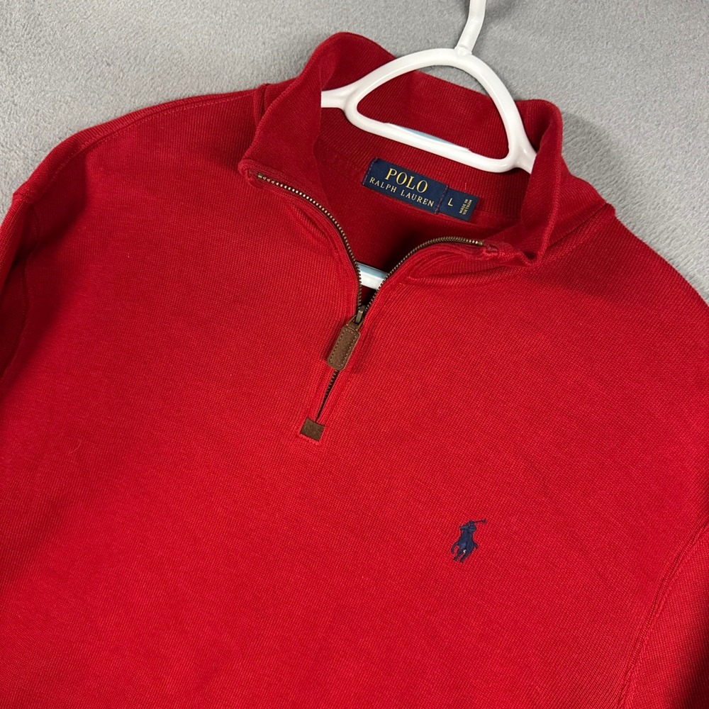 Polo Ralph Lauren Pullover Men Large Red Quarter Zip Cotton Knit Pony Sweater